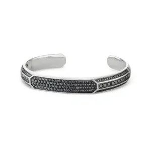 A pave heirloom cuff bracelet with black diamonds