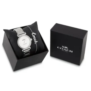 A silver coach madison watch in a box