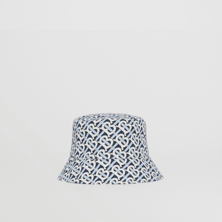 White and blue monogram bucket hat