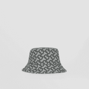 A grey and silver monogram bucket hat