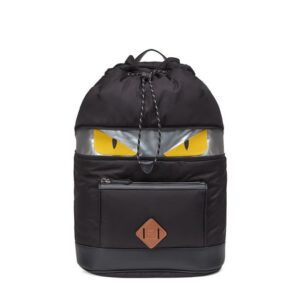 A black and graphic fabric backpack bugs