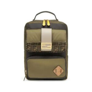 An olive green and yellow fendi backpack