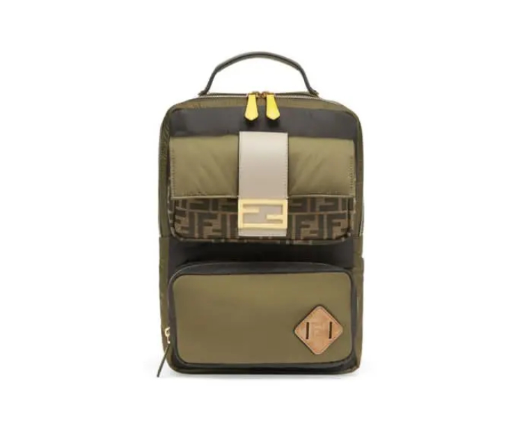 A backpack with an fendi logo on it.