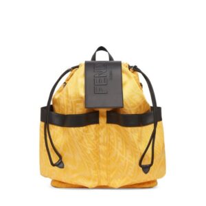 A yellow and black fendi drawstring backpack