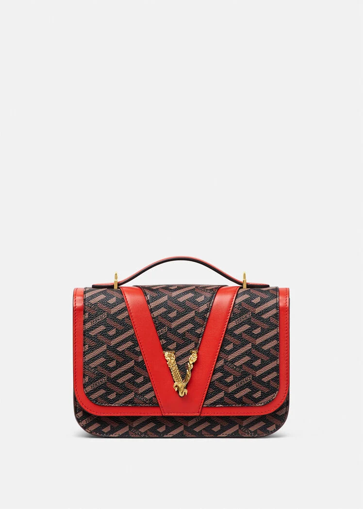 A red and black bag with a v on it