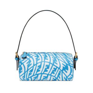 A bright blue and white fendi mini bag with handle