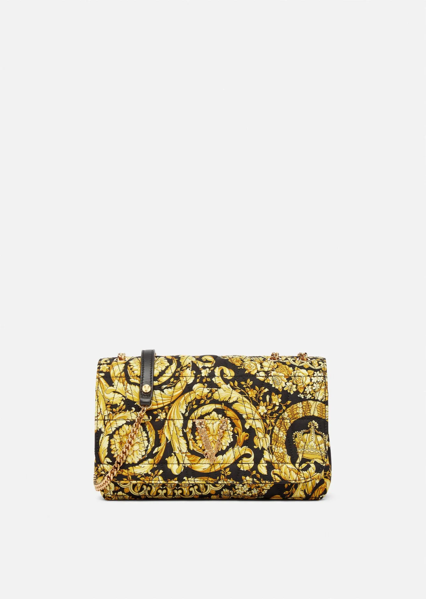 A yellow and black purse is shown on a white background.