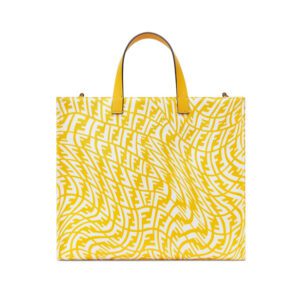 A yellow and white fendi shopper tote bag