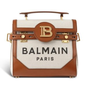 A balmain paris ecru canvas b bag with brown panel
