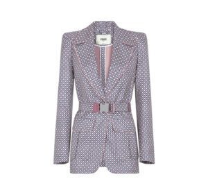 A pink tumi sheppard deluxe suit with buckle