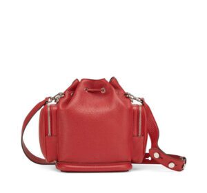 A back view of a red draw string red mon tresor bag