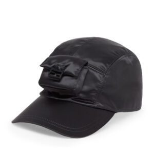 A glossy fendi black baseball cap with a pocket