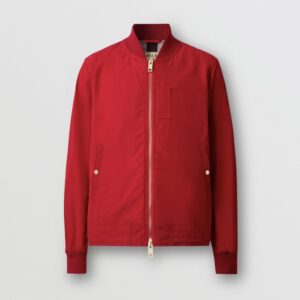A red burberry bomber jacket with zipper