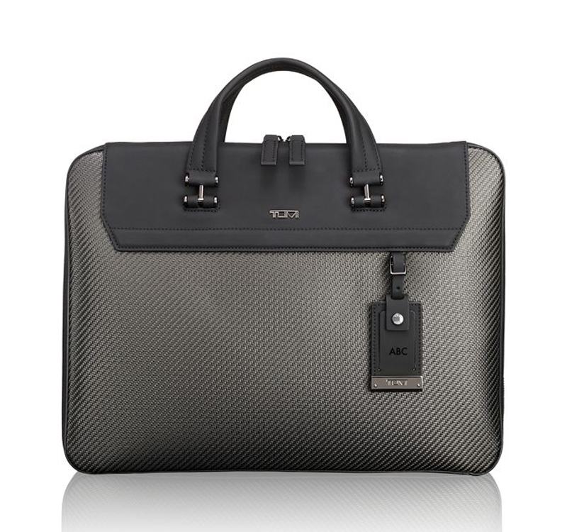 A black tumi braden portfolio brief case bag