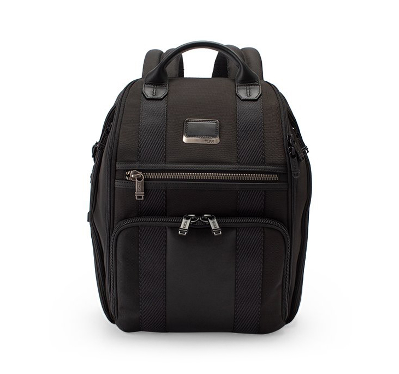 A black tumi robins backpack with zipper