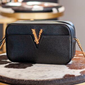 A black versace virtus camera saffiano case