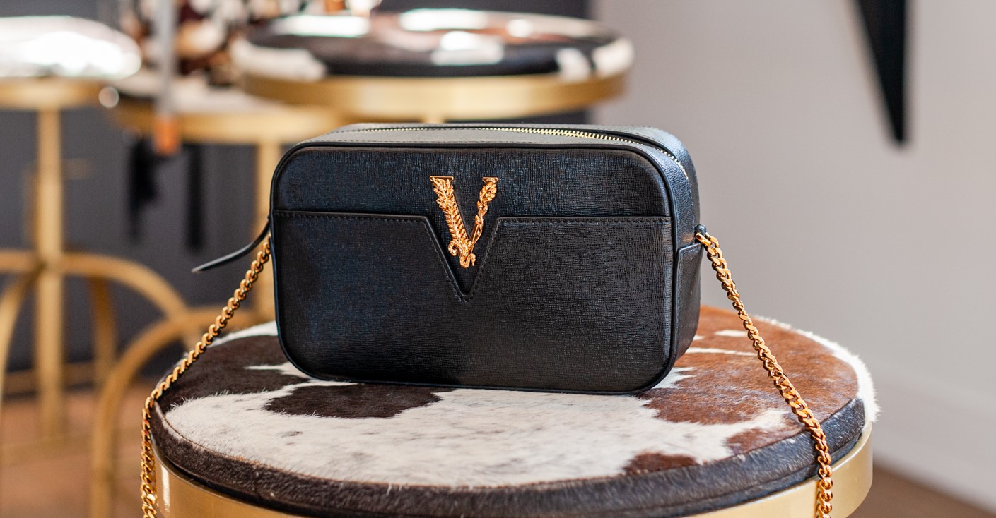 A black versace virtus camera saffiano case