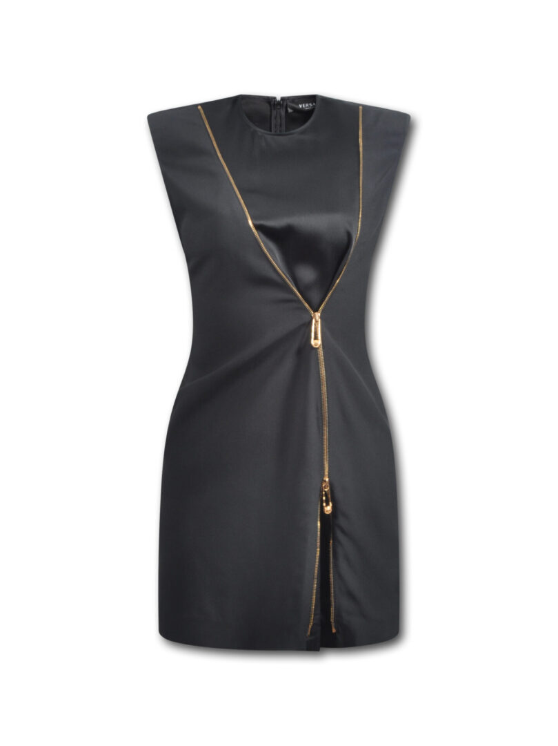 A black versace black woven dress with zipper