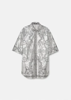 A silver versace silk shirt with floral patterns