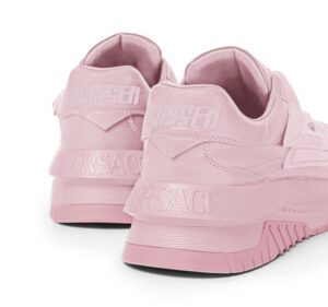 The back side of light pink versace sneakers