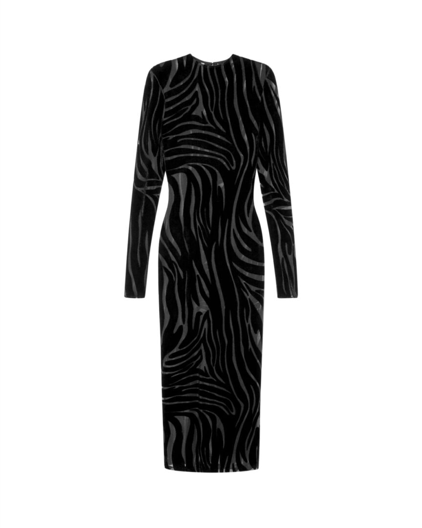 A black dress with zebra print on it